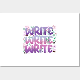 Write Write Write in Purple Florals Posters and Art